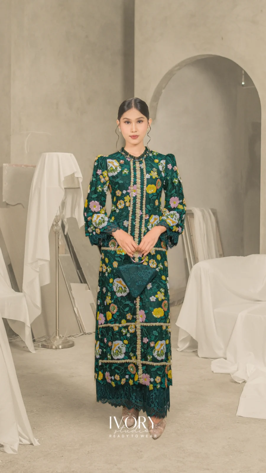 [Ready Stock] Prasatti | Selene Panorama Dress in Emerald Green