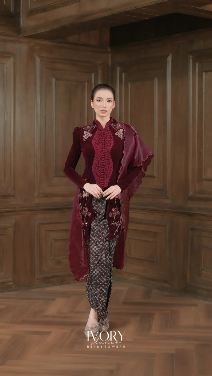 Make Classic Great Again | Bintan Moontide Grace Velvet Kebaya in Burgundy