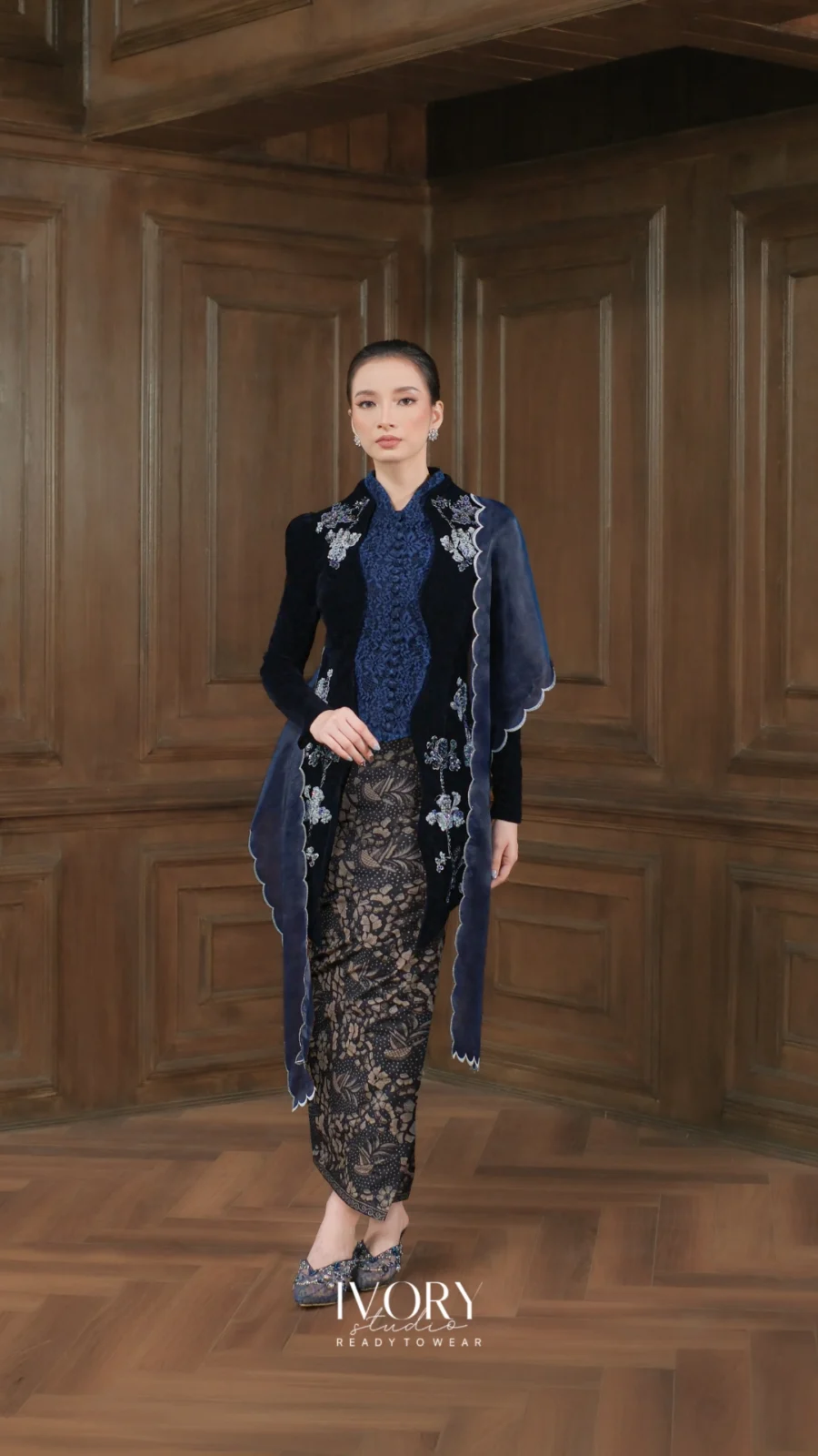 Make Classic Great Again | Bintan Moontide Grace Velvet Kebaya in Navy