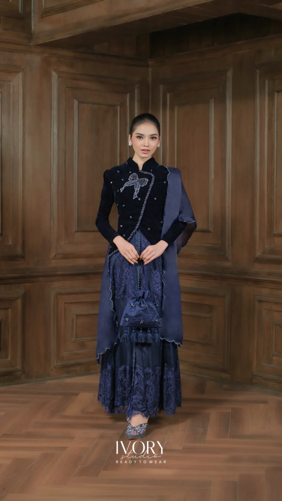 Make Classic Great Again | Gendhis Janggan Velvet Dress in Navy