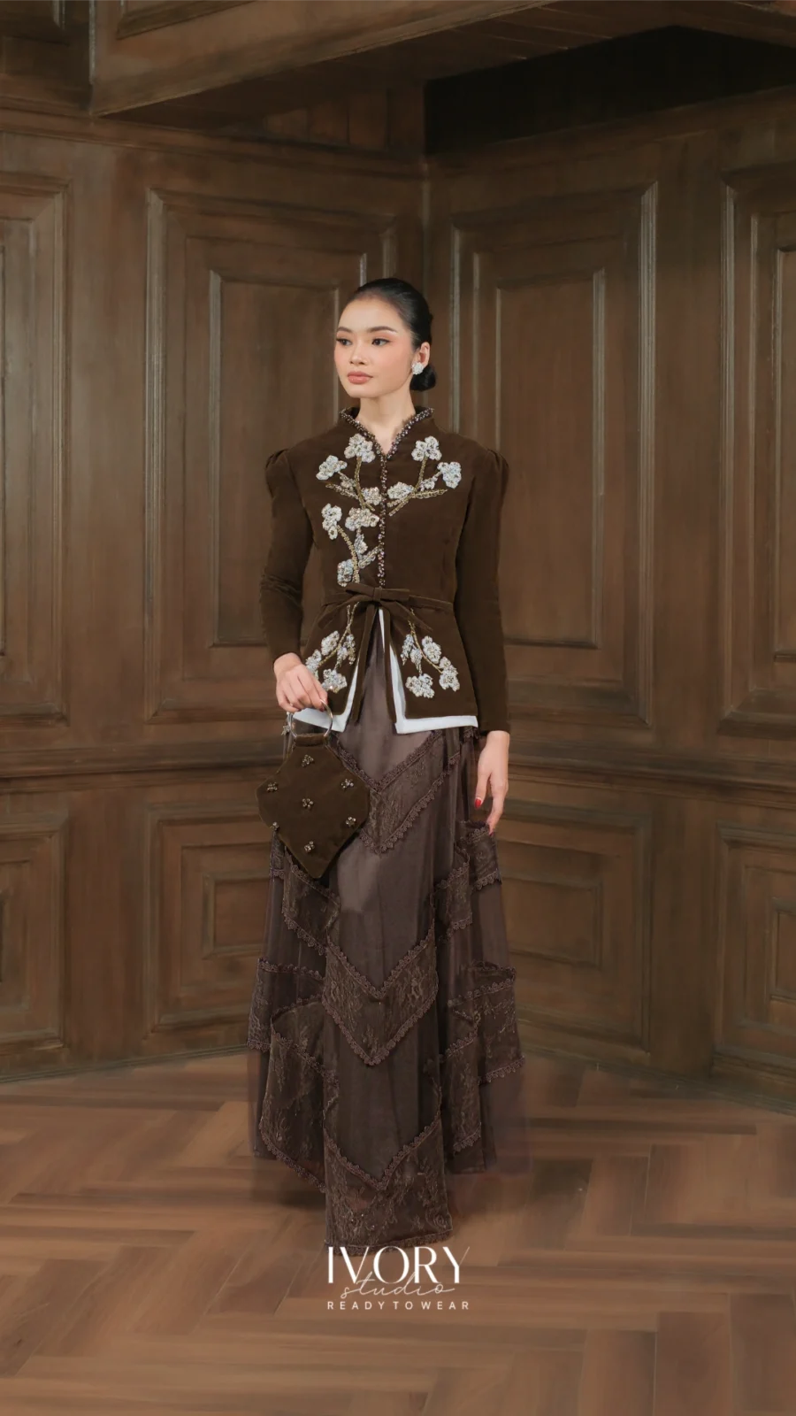 Make Classic Great Again | Giri Cotton Fluff Velvet Dress in Coffee Bean