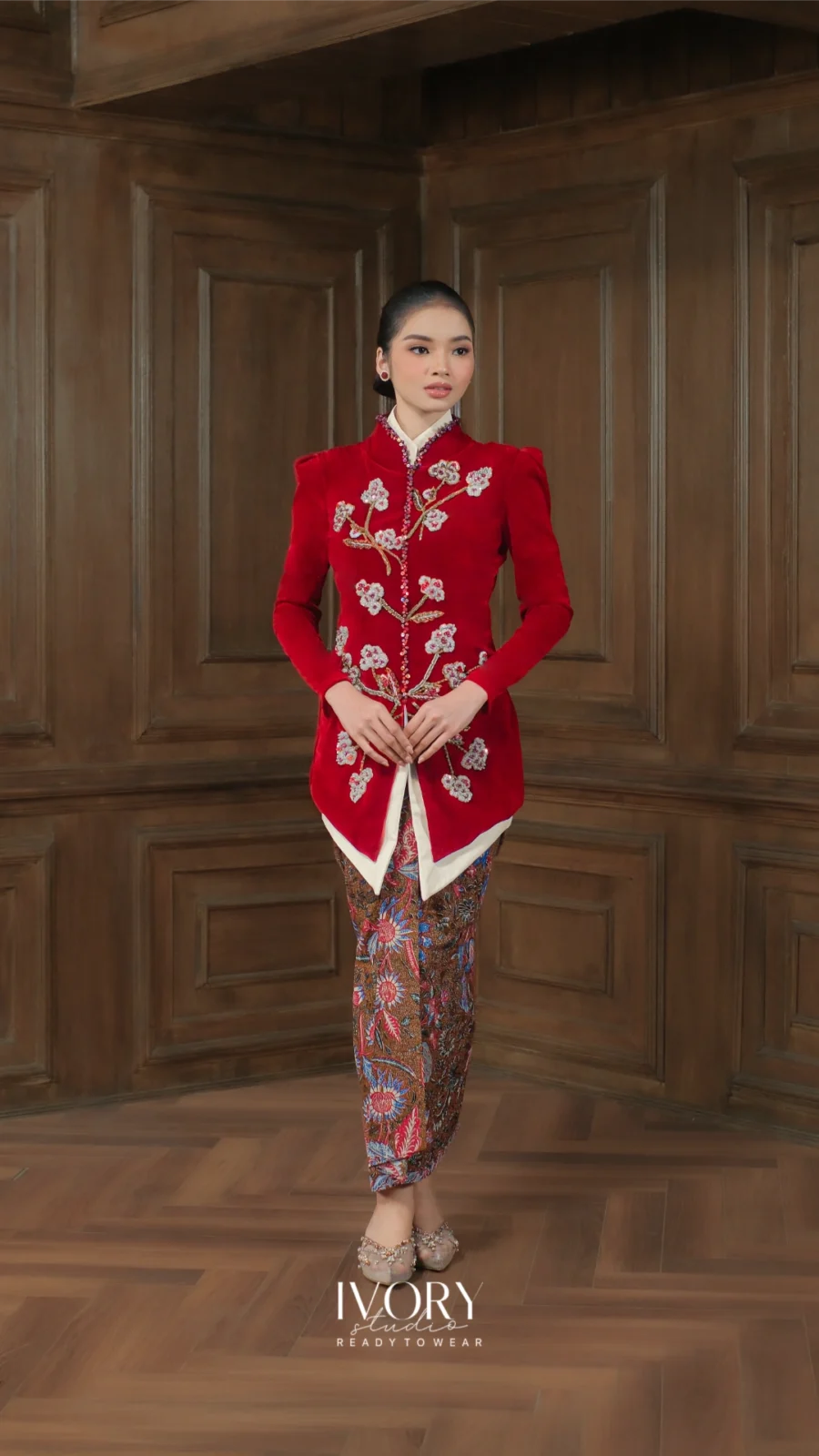 Make Classic Great Again | Giri Cotton Fluff Velvet Kebaya in Cherry Red