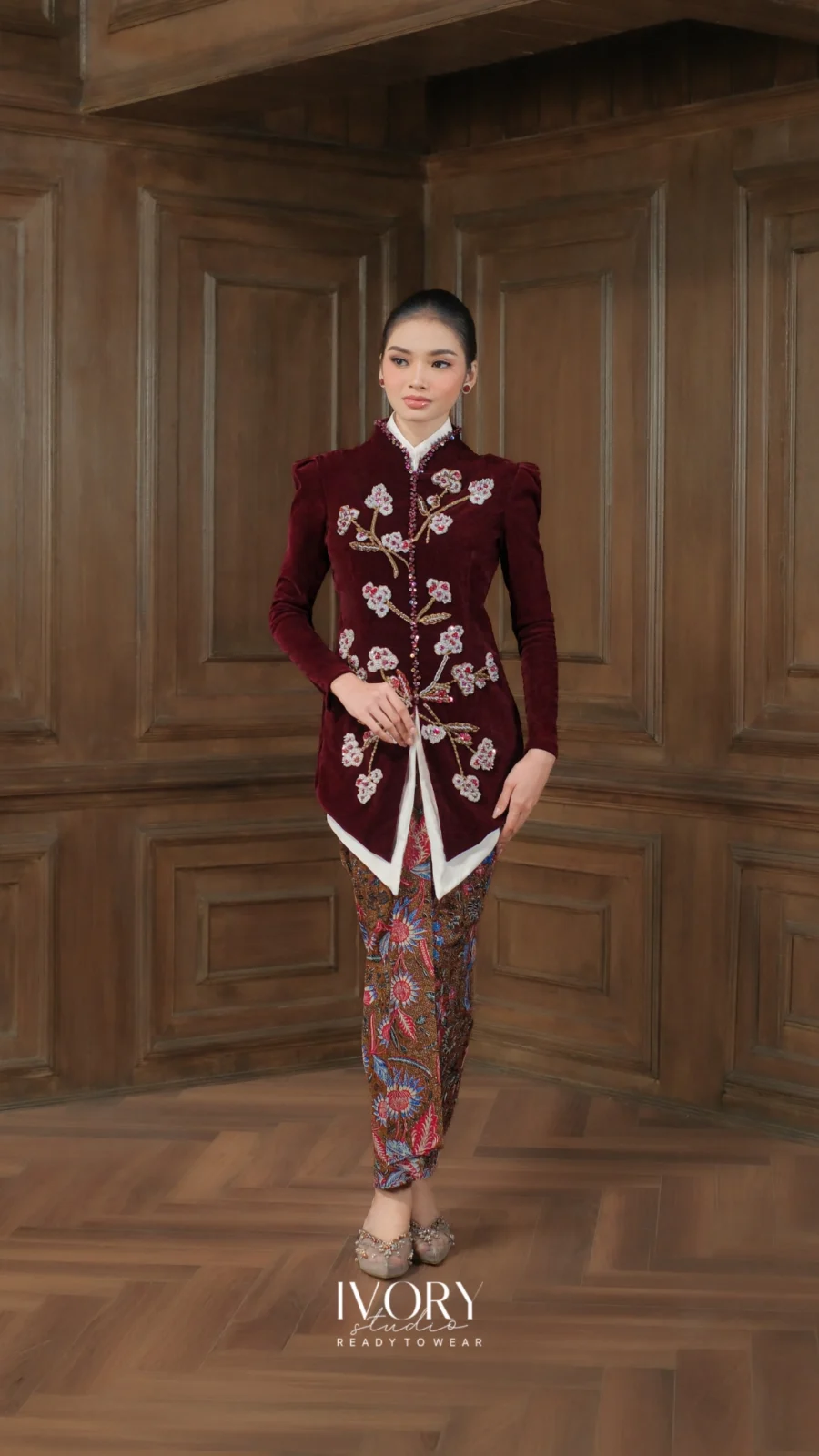 Make Classic Great Again | Giri Cotton Fluff Velvet Kebaya in Burgundy