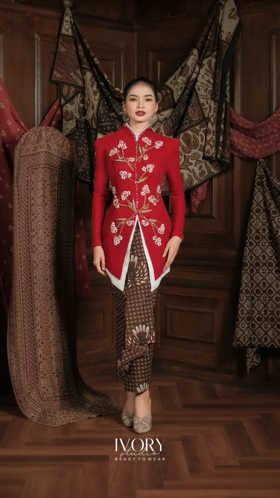 Make Classic Great Again | Giri Cotton Fluff Velvet Kebaya in Pitulas (Cherry Red on White)