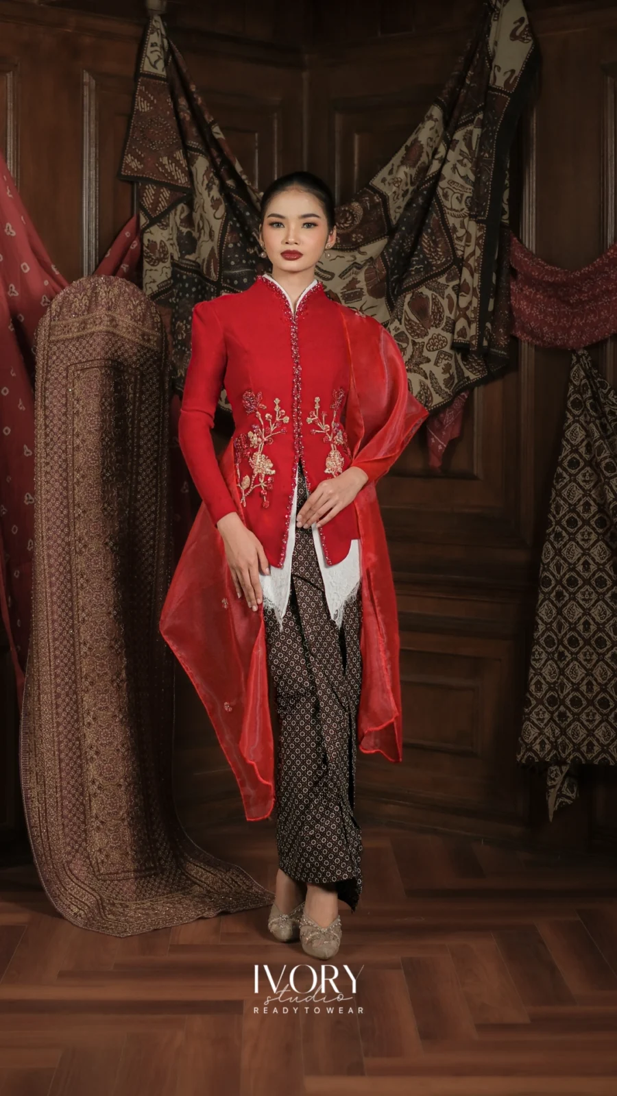 Make Classic Great Again | Natuna Mythic Rhythm Velvet Kebaya in Pitulas (Cherry Red on White)