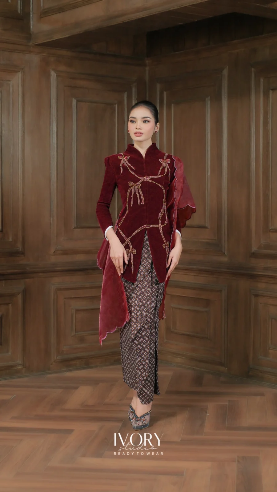 Make Classic Great Again | Nawang Wanderbow Velvet Kebaya in Burgundy