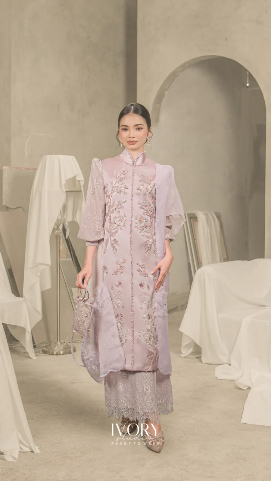 [Ready Stock] Prasatti | Bell Plummery Dress in Mauve - M