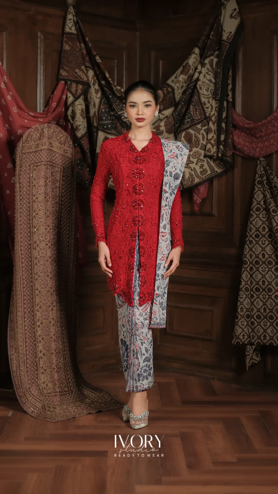 Through the Ages | Sadajiwa Kebaya Kartini in Pitulas (Cherry Red)