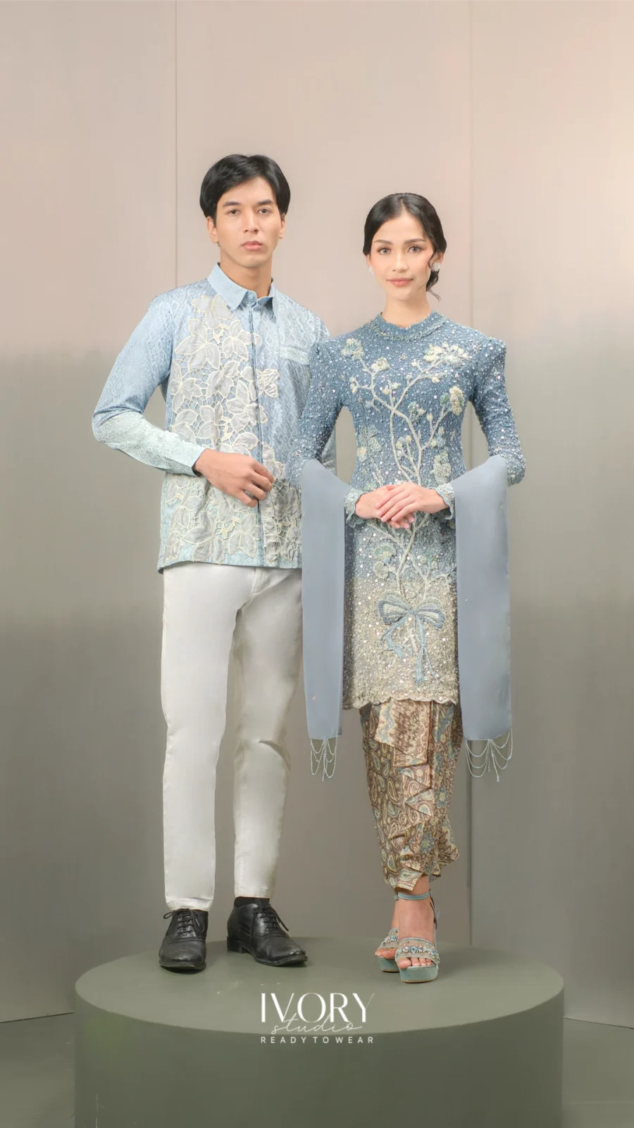 Anyaman Hikayat | Kisah Putri Mandalika Kebaya in Ombre Dust Blue Couple Look