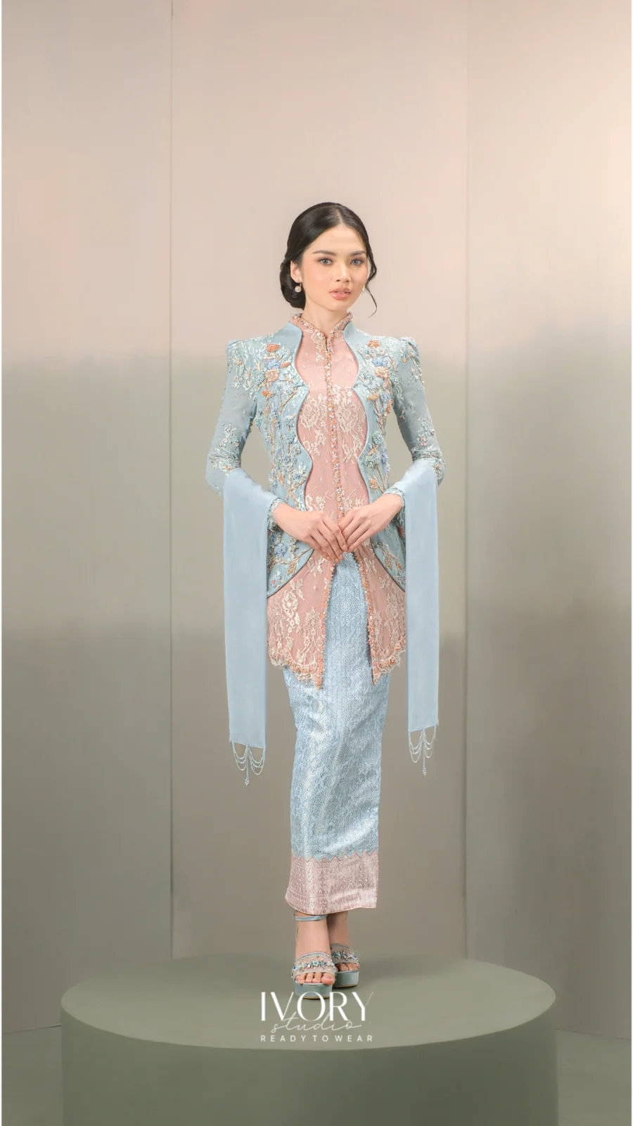 Anyaman Hikayat | Kisah Pesut Mahakam Kebaya in Dust Blue on Dusty Pink