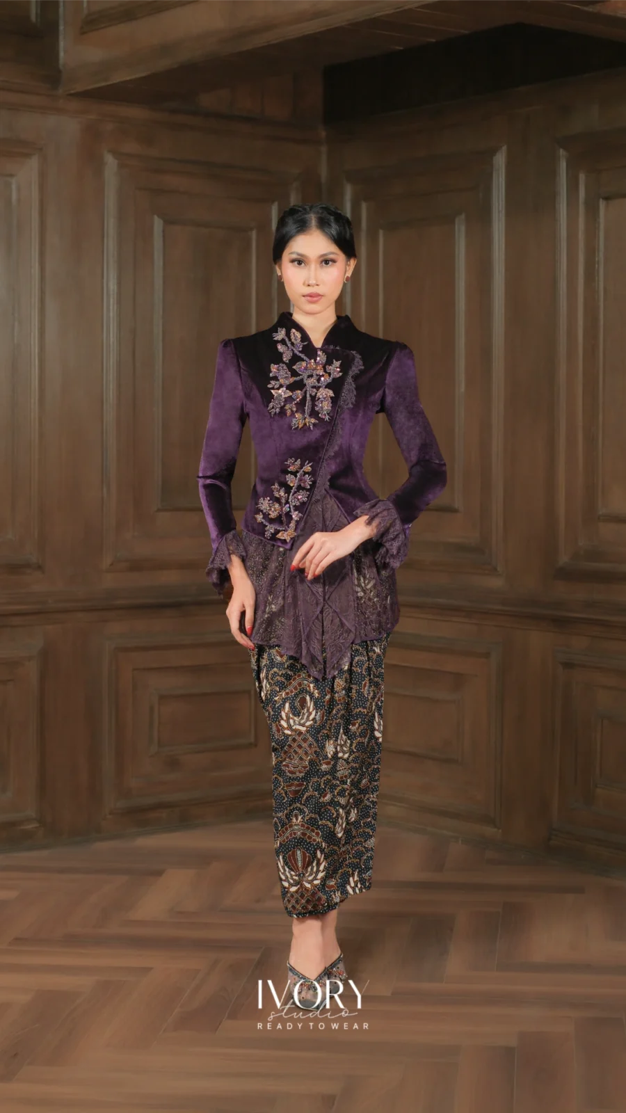 Make Classic Great Again | Pesagi Feather Timber Janggan Kebaya in Deep Purple
