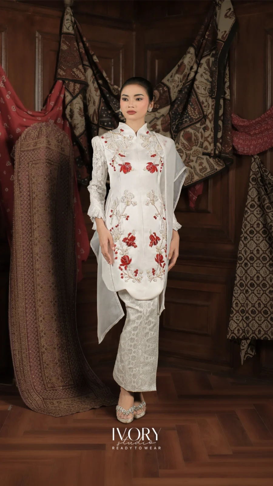 Miles & Moments | Grails of Lullaby Baju Kurung in Pitulas (White on Cherry Red)