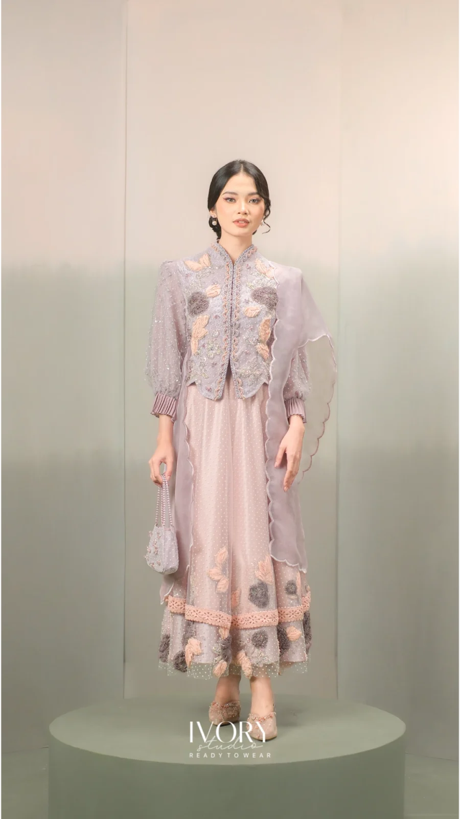 Anyaman Hikayat | Kisah Dua Putri & Raja Ular Top & Skirt in Lilac on Peach