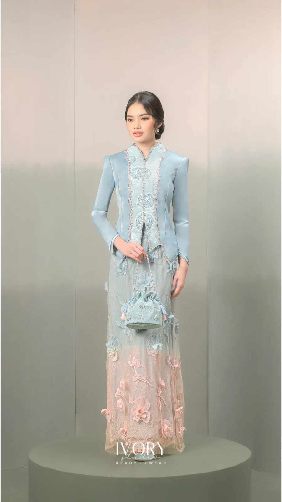 Anyaman Hikayat | Kisah Pesut Mahakam Dress in Dust Blue on Dusty Pink