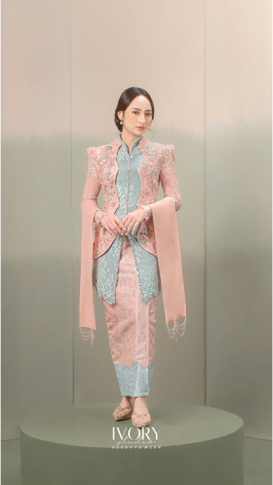 Anyaman Hikayat | Kisah Pesut Mahakam Kebaya in Dusty Pink on Dust Blue