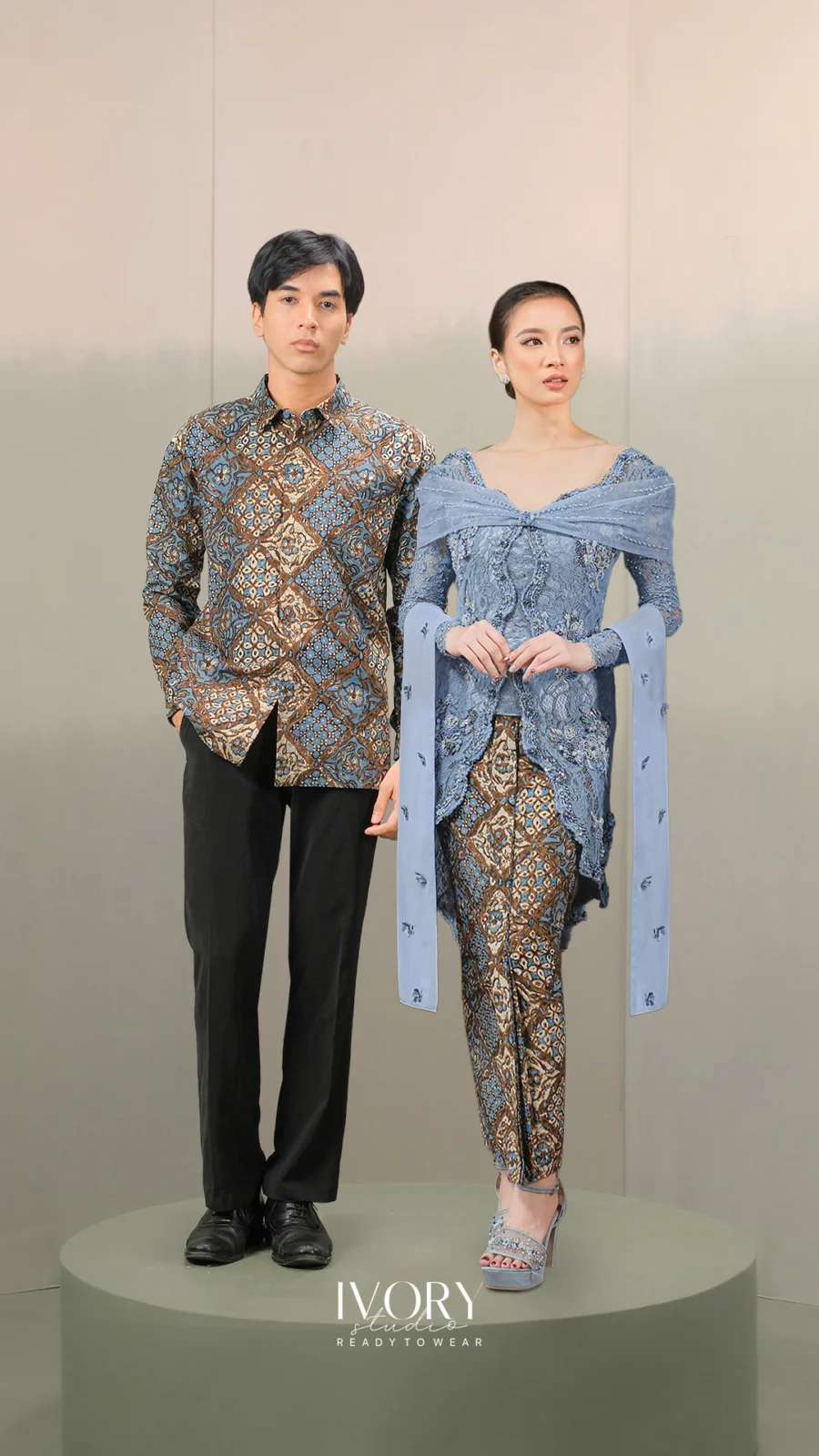 Make Classic Great Again | Melawi Petalsurge Kebaya Encim in Dust Blue Couple Look