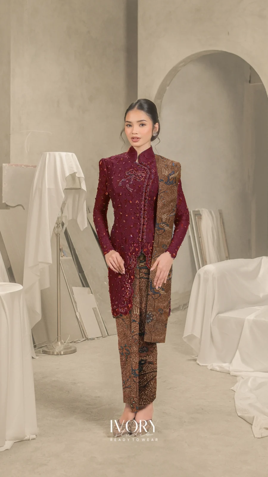 Dance in Harmony | Sekar Burgundy Contemporary Janggan Kebaya