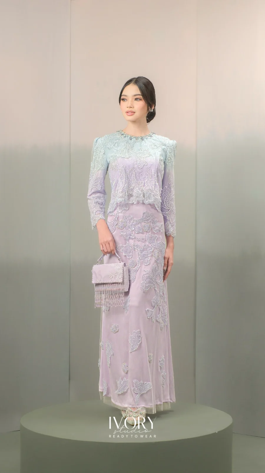 Anyaman Hikayat | Kisah Putri Kembang Dadar Dress in Ice Blue on Mauve